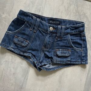 Aeropostale  short shorts  denim dark blue  faded  mid rise  front mini pockets